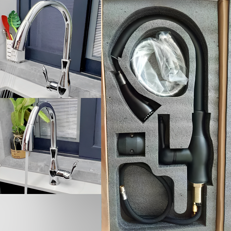 GoldFlow – Mitigeur Doré pour Cuisine avec Douchette Extensible
