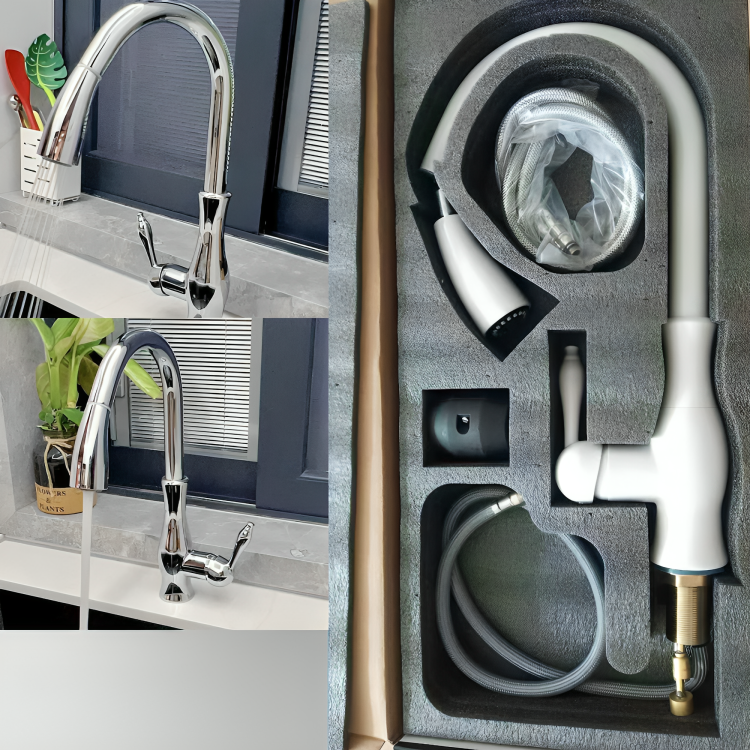 GoldFlow – Mitigeur Doré pour Cuisine avec Douchette Extensible