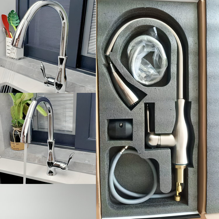 GoldFlow – Mitigeur Doré pour Cuisine avec Douchette Extensible