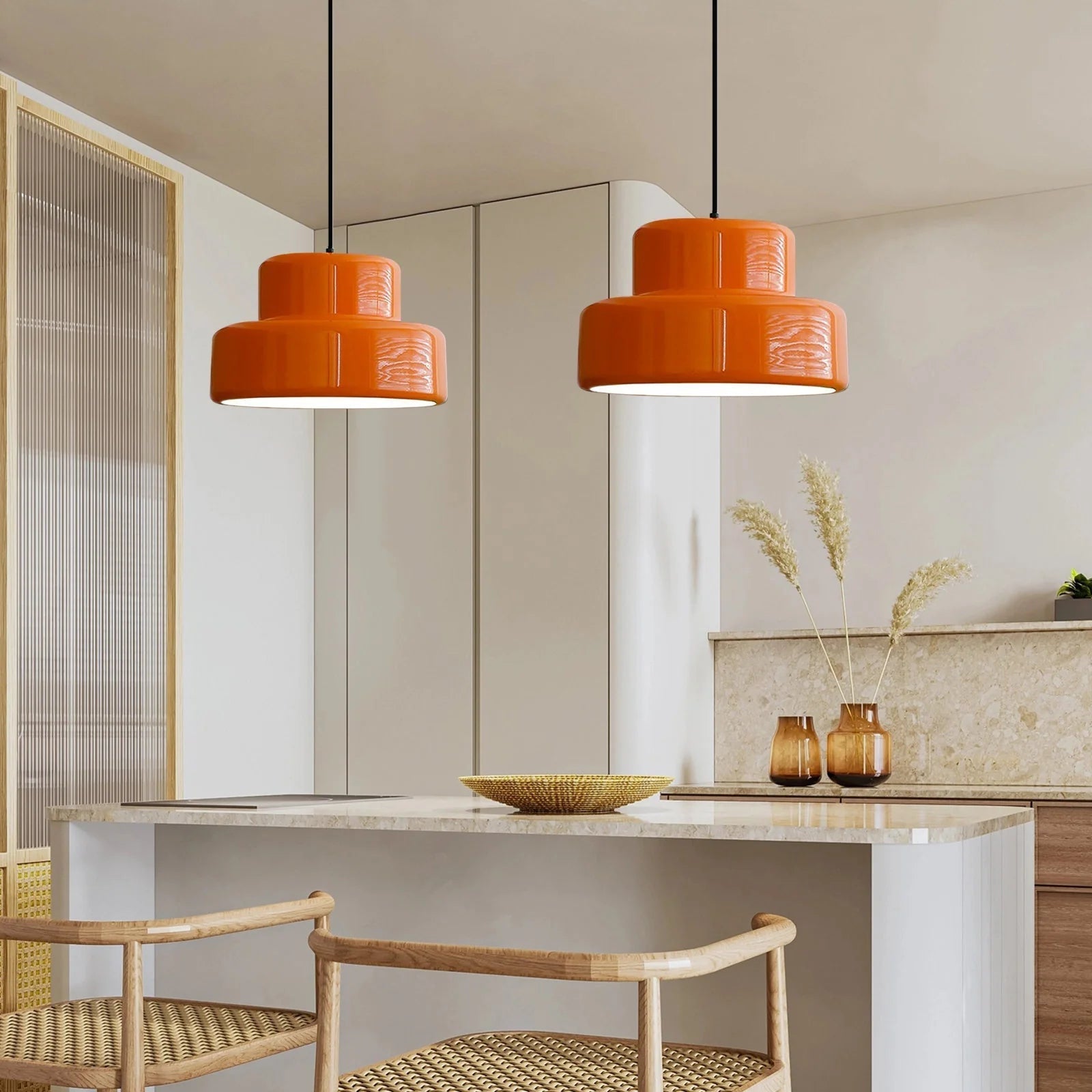 Suspension vintage orange métal cuisine moderne