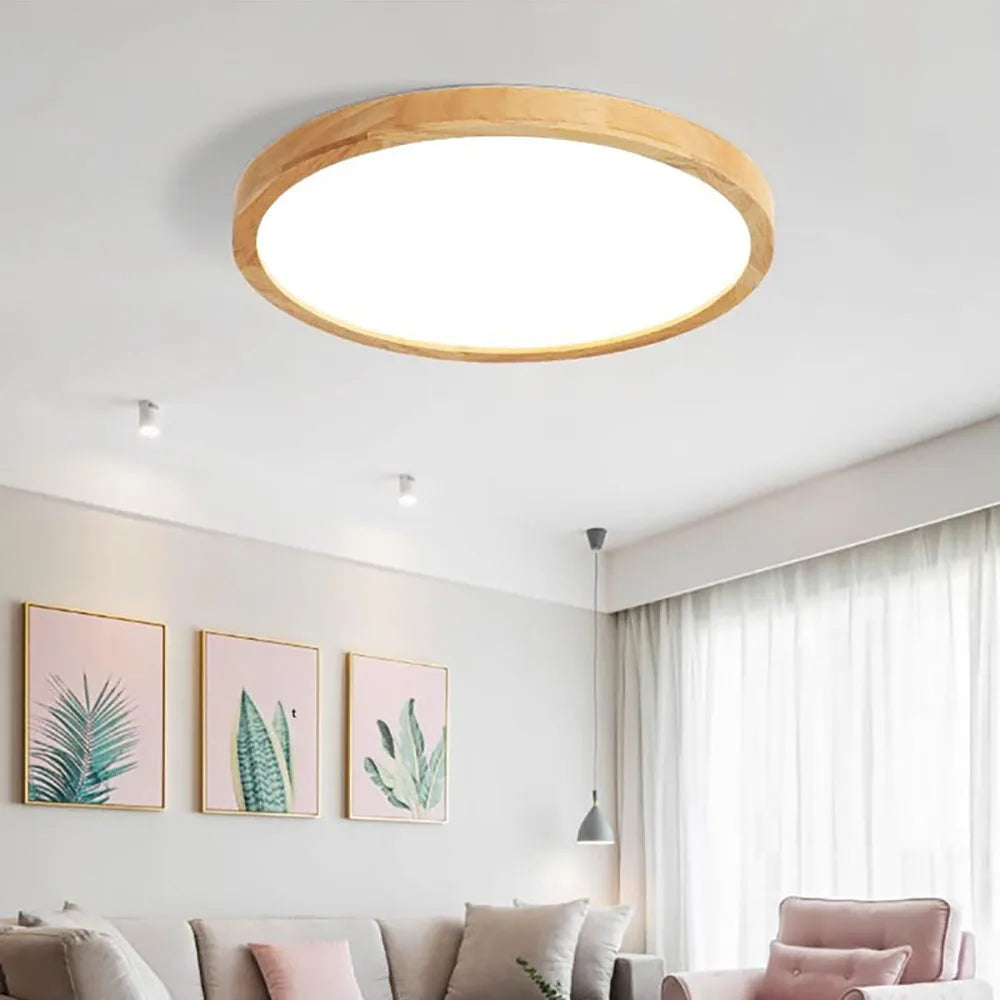 LumoWood | Plafonnier LED Bois Minimaliste pour Salon